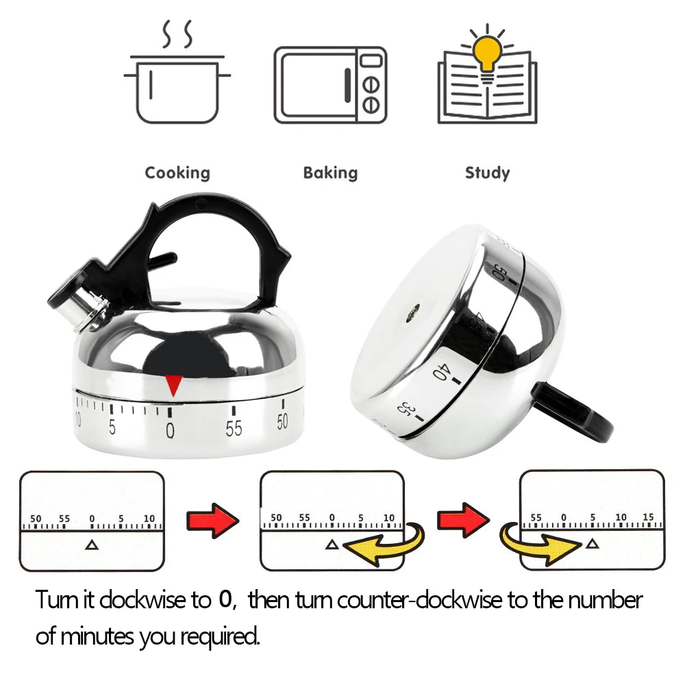 Premium 60-Minute Kettle Shape Mechanical Kitchen Timer
