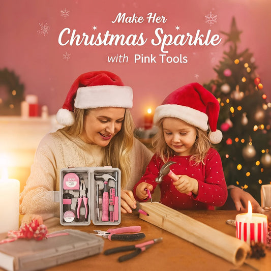 24-Piece Pink Home Tool Kit with Compact Carrying Case