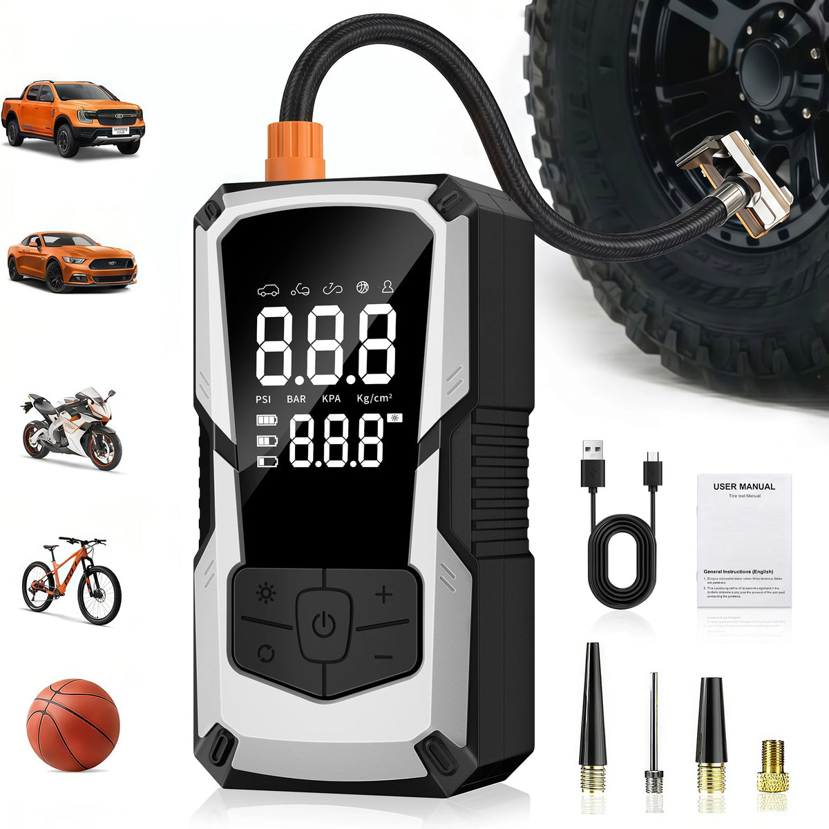 Portable Tire Inflator 150 PSI – Cordless Air Pump for Cars, Bikes & Motorcycles