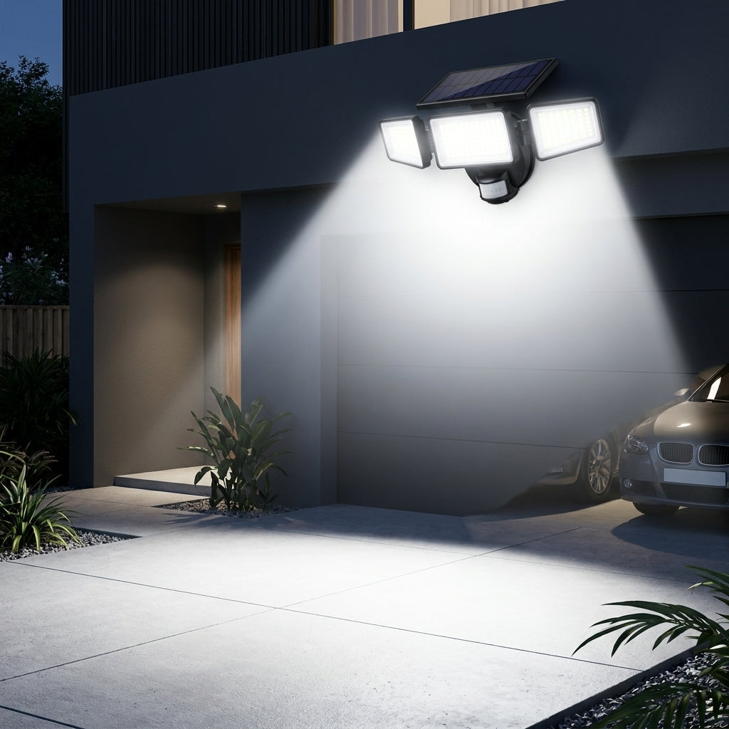 4-Head Outdoor Solar Light & Security Floodlight