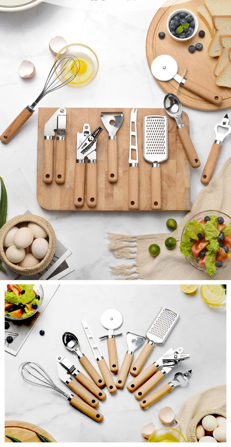 Premium Wood Handle Stainless Steel Kitchen Gadgets