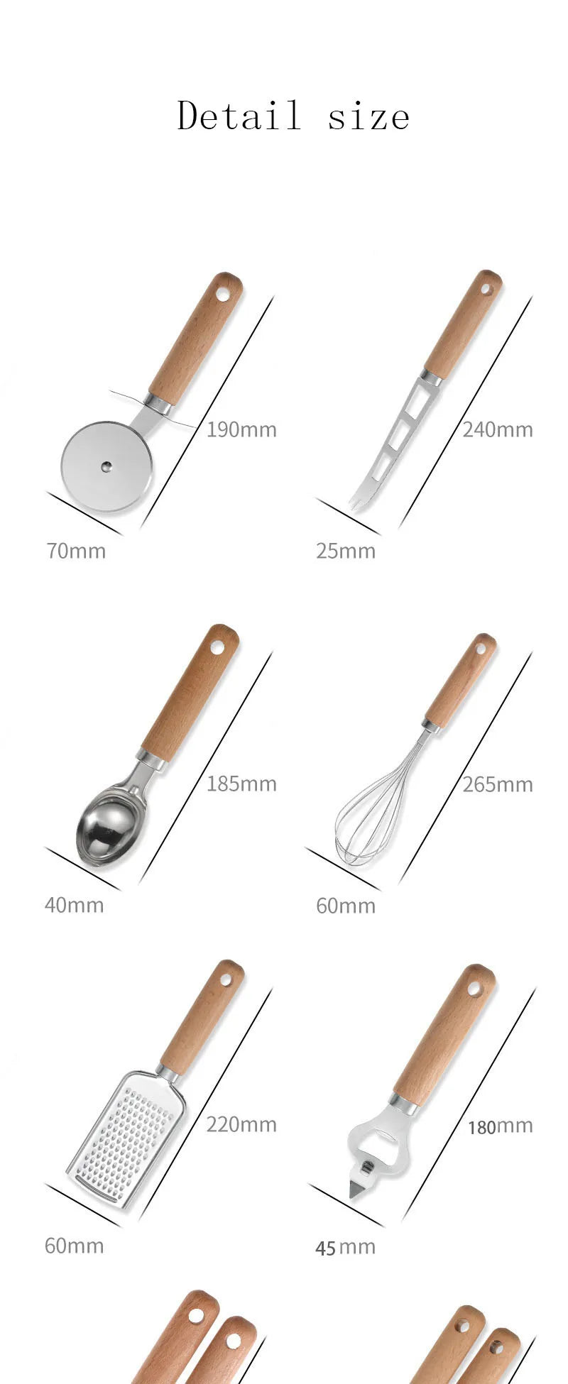 Premium Wood Handle Stainless Steel Kitchen Gadgets