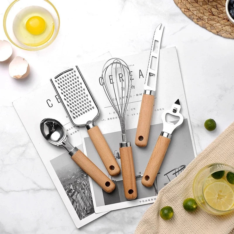 Premium Wood Handle Stainless Steel Kitchen Gadgets