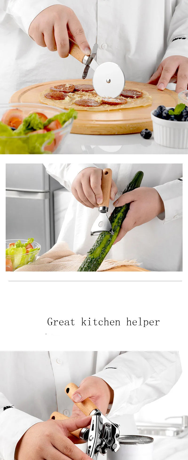 Premium Wood Handle Stainless Steel Kitchen Gadgets