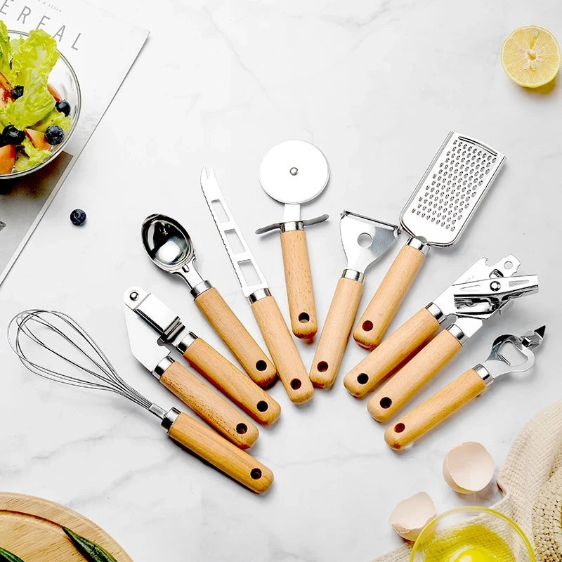 Premium Wood Handle Stainless Steel Kitchen Gadgets