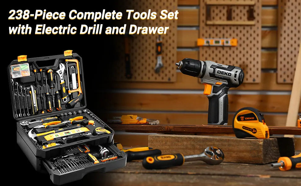 238-Piece Home Tool Kit with 12V Cordless Drill & Case