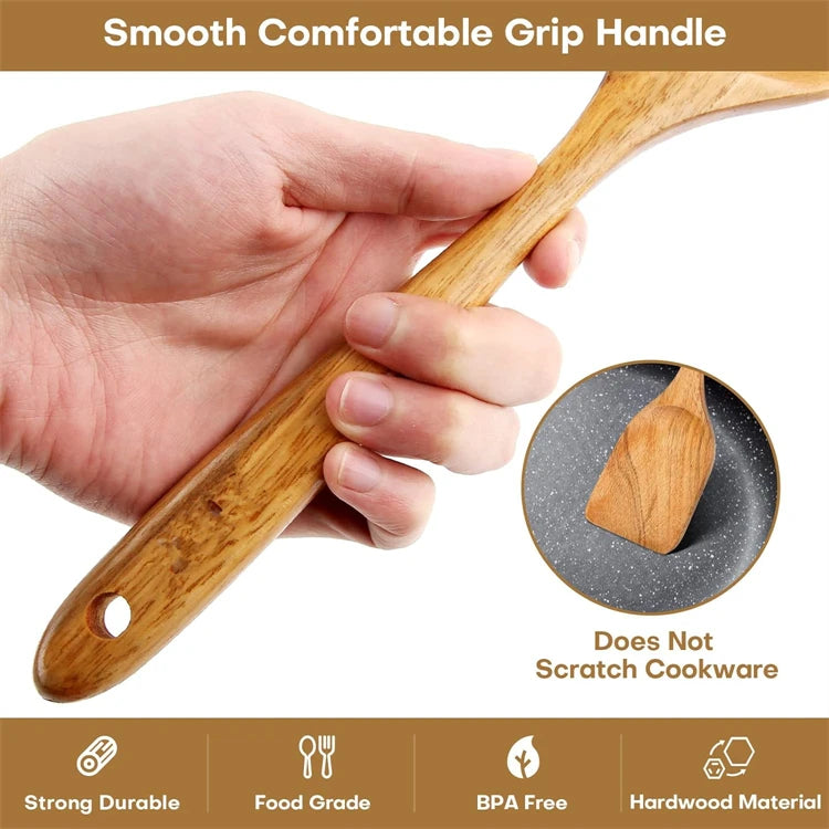 10-Piece Natural Teak Wooden Kitchen Utensil Set