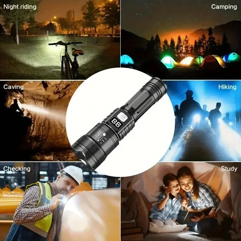100,000 Lumens Super Bright Rechargeable Flashlight - High Lumens Tactical LED Torch, Waterproof Long Range Flashlight for Outdoor, Camping & Fishing