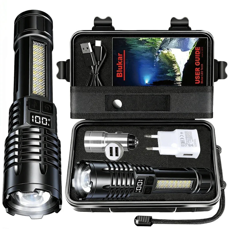 100,000 Lumens Super Bright Rechargeable Flashlight - High Lumens Tactical LED Torch, Waterproof Long Range Flashlight for Outdoor, Camping & Fishing