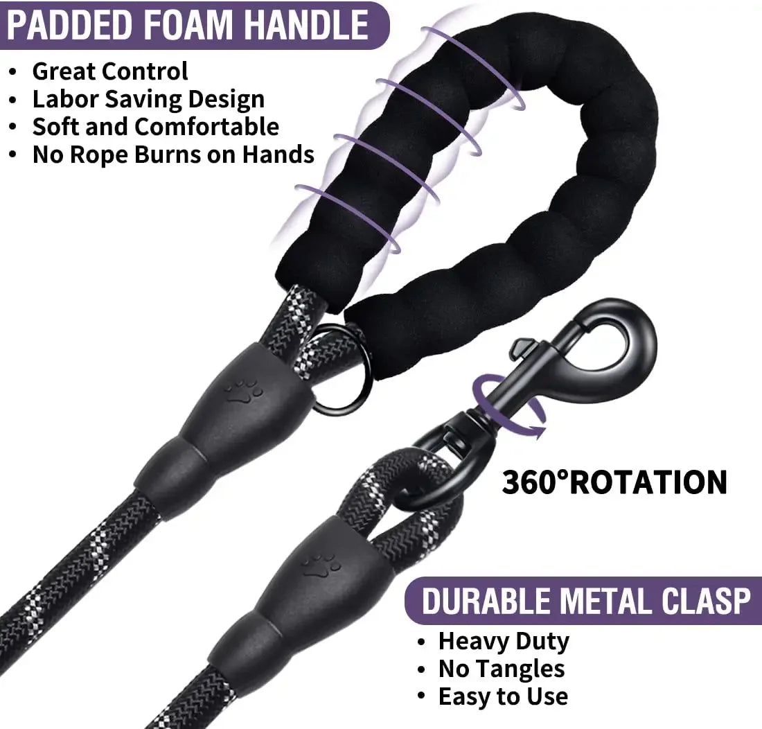 Heavy Duty Reflective Dog Leash for Large Medium Small Dogs -  Nylon Pet Leash with Shock-Absorbent Padded Handle for Pullers - Lead for Golden Retriever, Lab, Pitbull