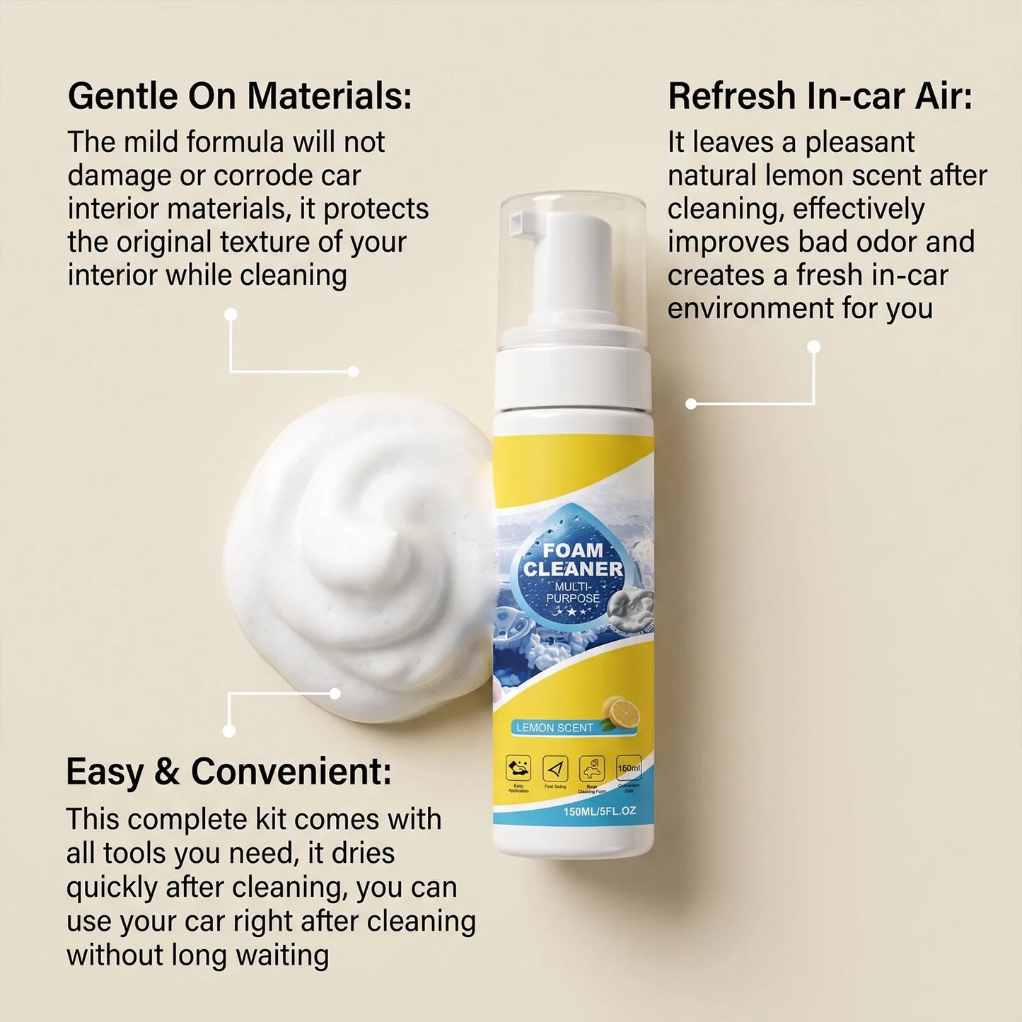 Multi-Purpose Car Interior Foam Cleaner & Detailing Kit