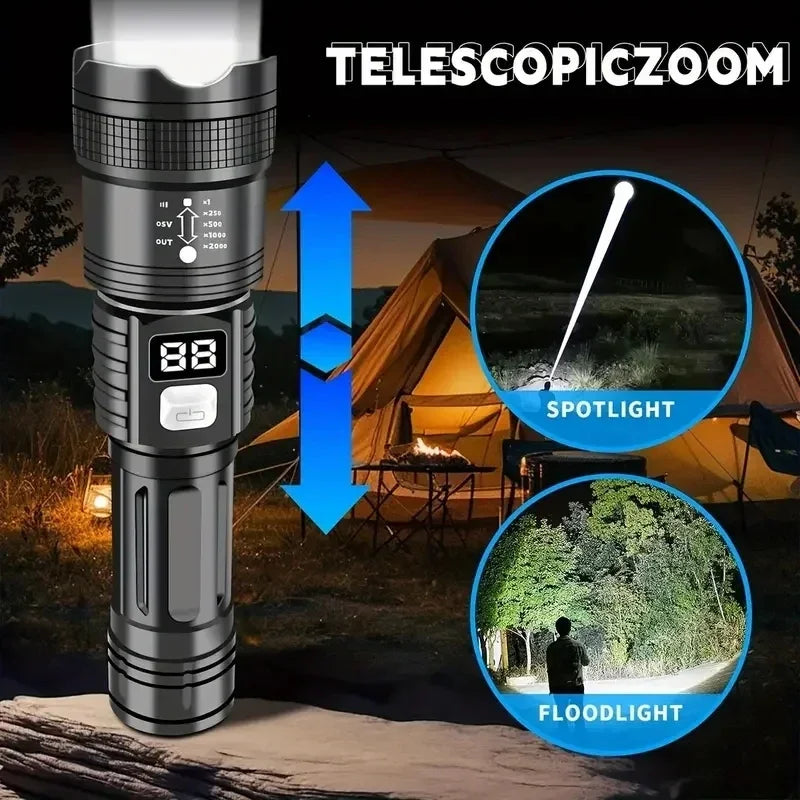 100,000 Lumens Super Bright Rechargeable Flashlight - High Lumens Tactical LED Torch, Waterproof Long Range Flashlight for Outdoor, Camping & Fishing