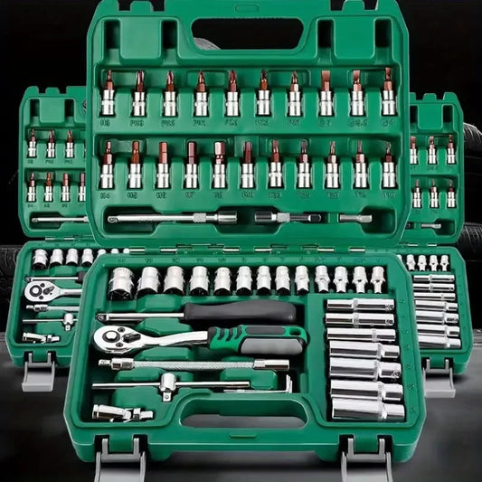 Professional 46-Piece Ratchet Set & Car Repair Kit (Green)