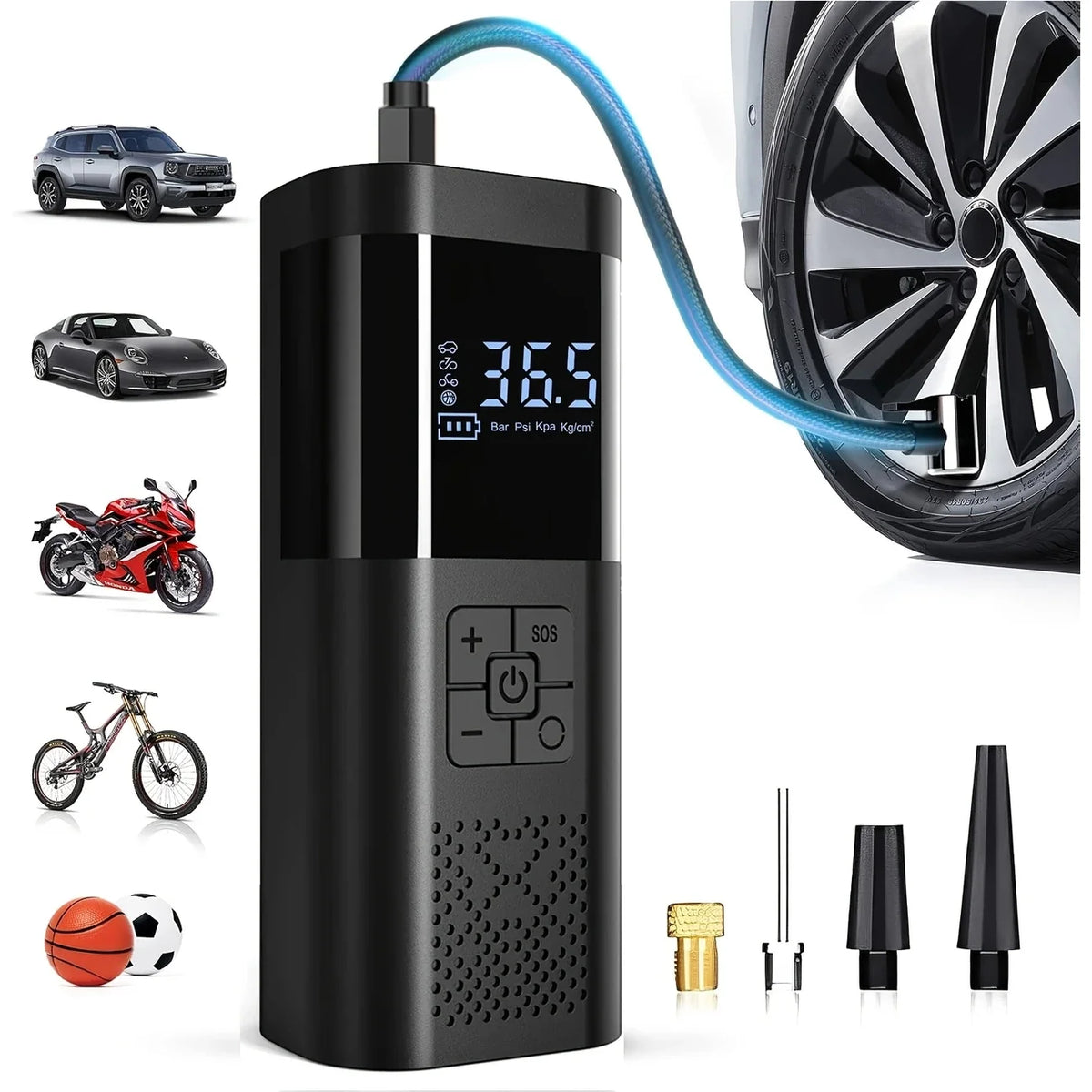 Portable Tire Inflator 150 PSI – Cordless Air Pump for Cars, Bikes & Motorcycles