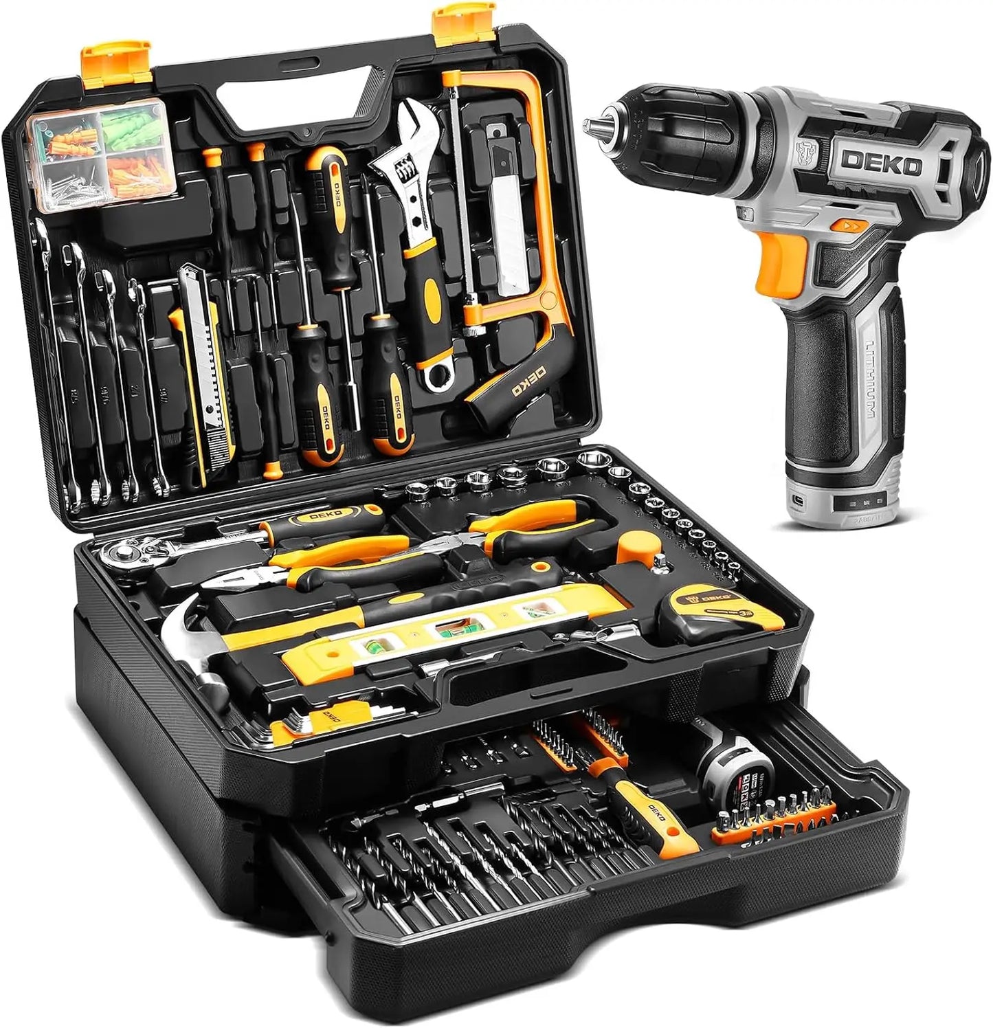 238-Piece Home Tool Kit with 12V Cordless Drill & Case