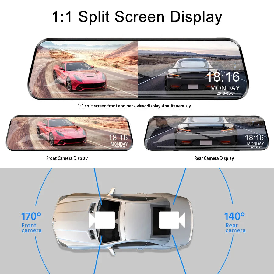 Premium 10-Inch Rearview Mirror Dash Cam & Backup Camera