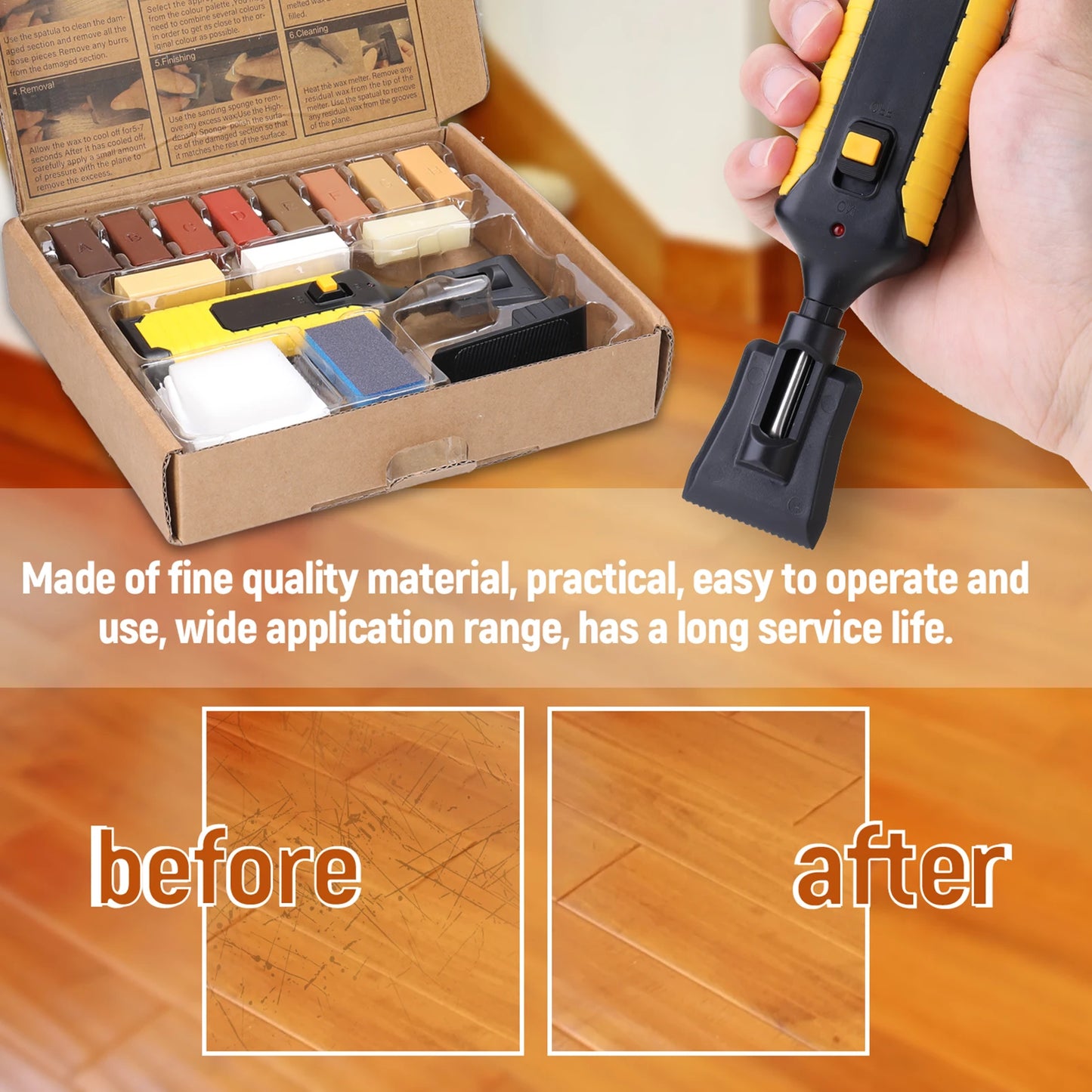 DIY Wood Floor Scratch Repair Kit with 11 Wax Blocks