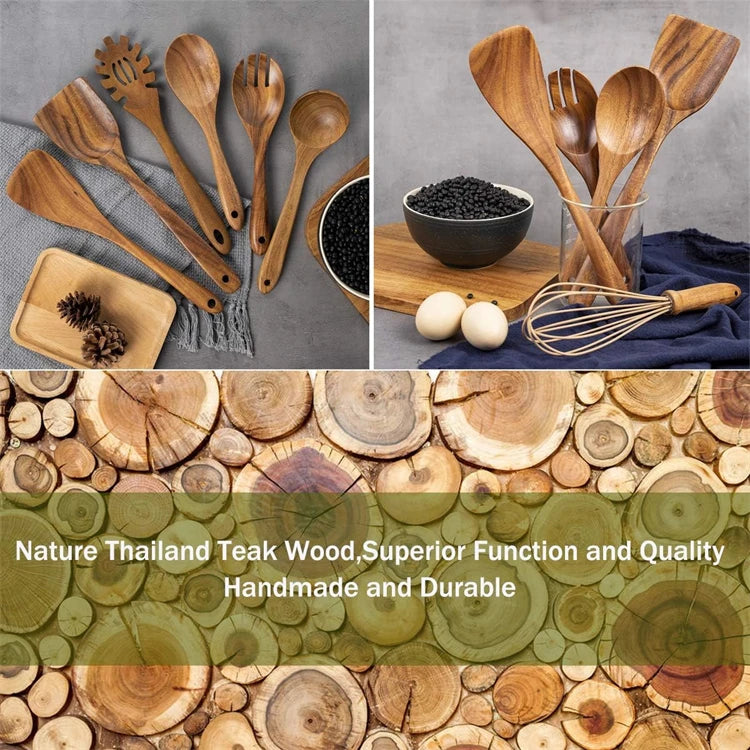 10-Piece Natural Teak Wooden Kitchen Utensil Set