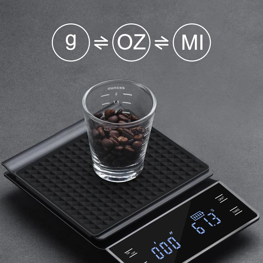 Precision Digital Coffee Scale with Built-In Timer (3kg/0.1g)