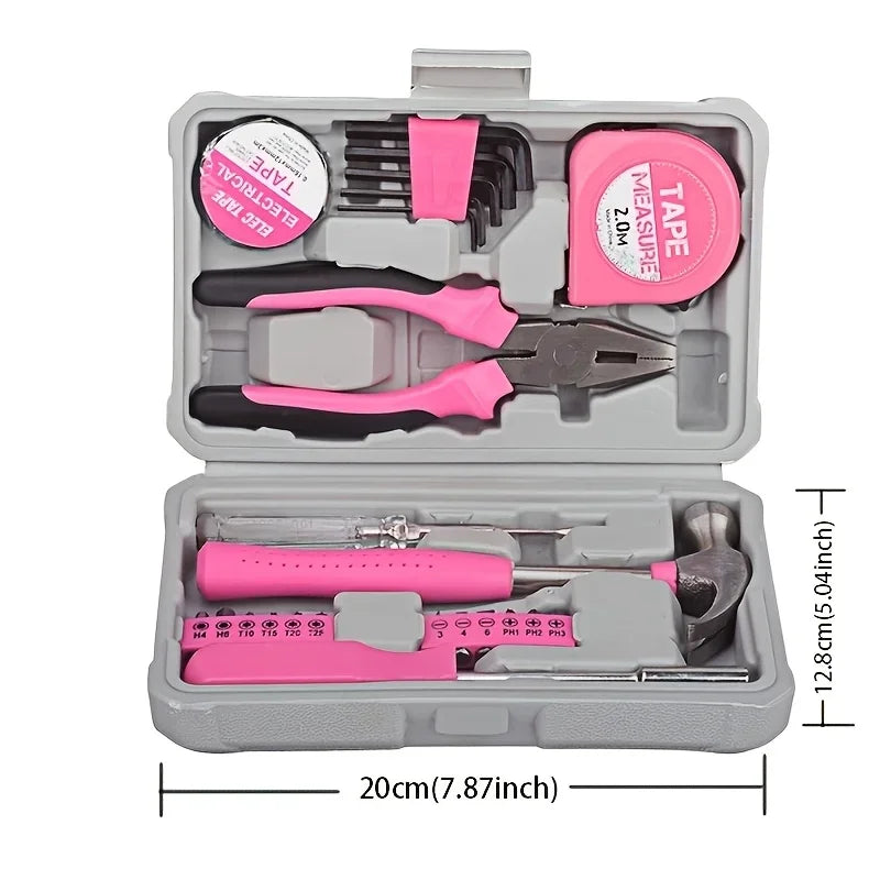 24-Piece Pink Home Tool Kit with Compact Carrying Case