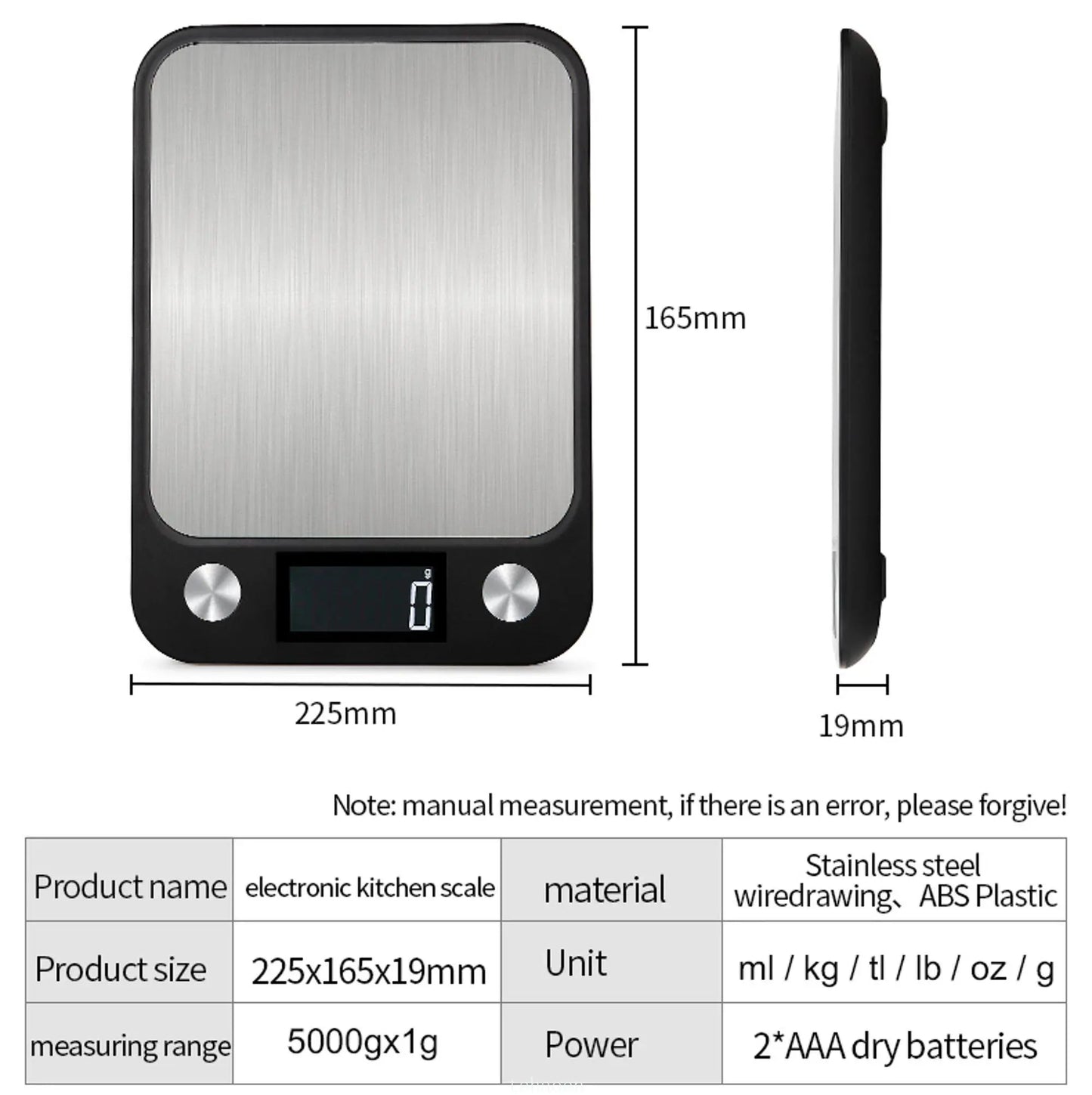 15kg Digital Kitchen Scale & Food Balance (Stainless Steel)