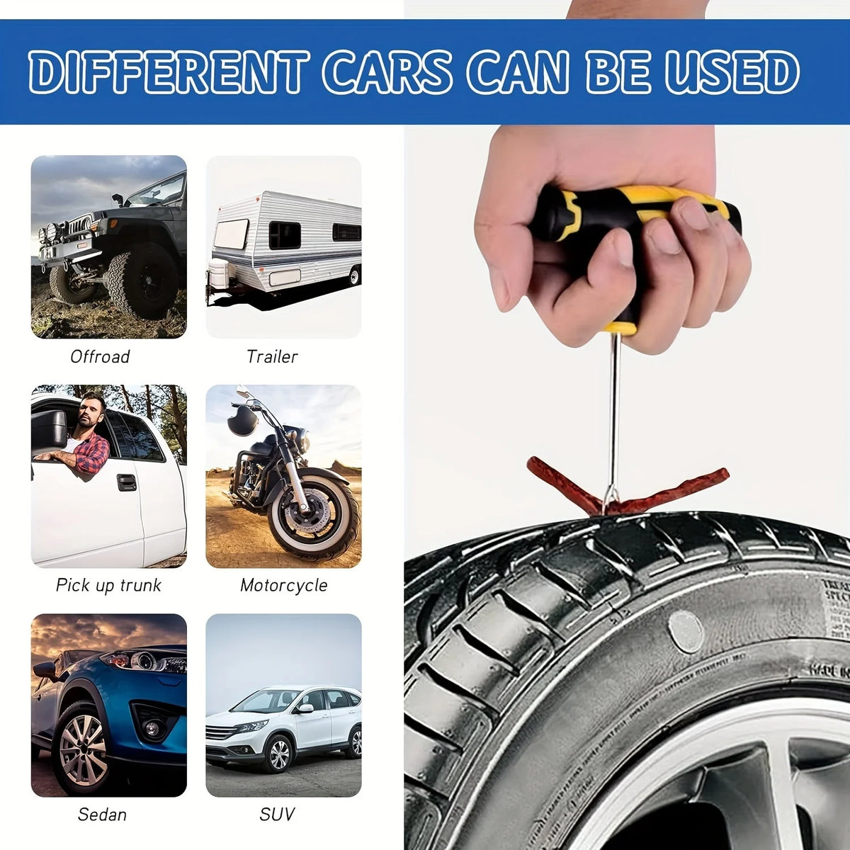 Tire Plug Kit - Heavy Duty Flat Tire Repair Kit for Car, Truck, RV & Motorcycle