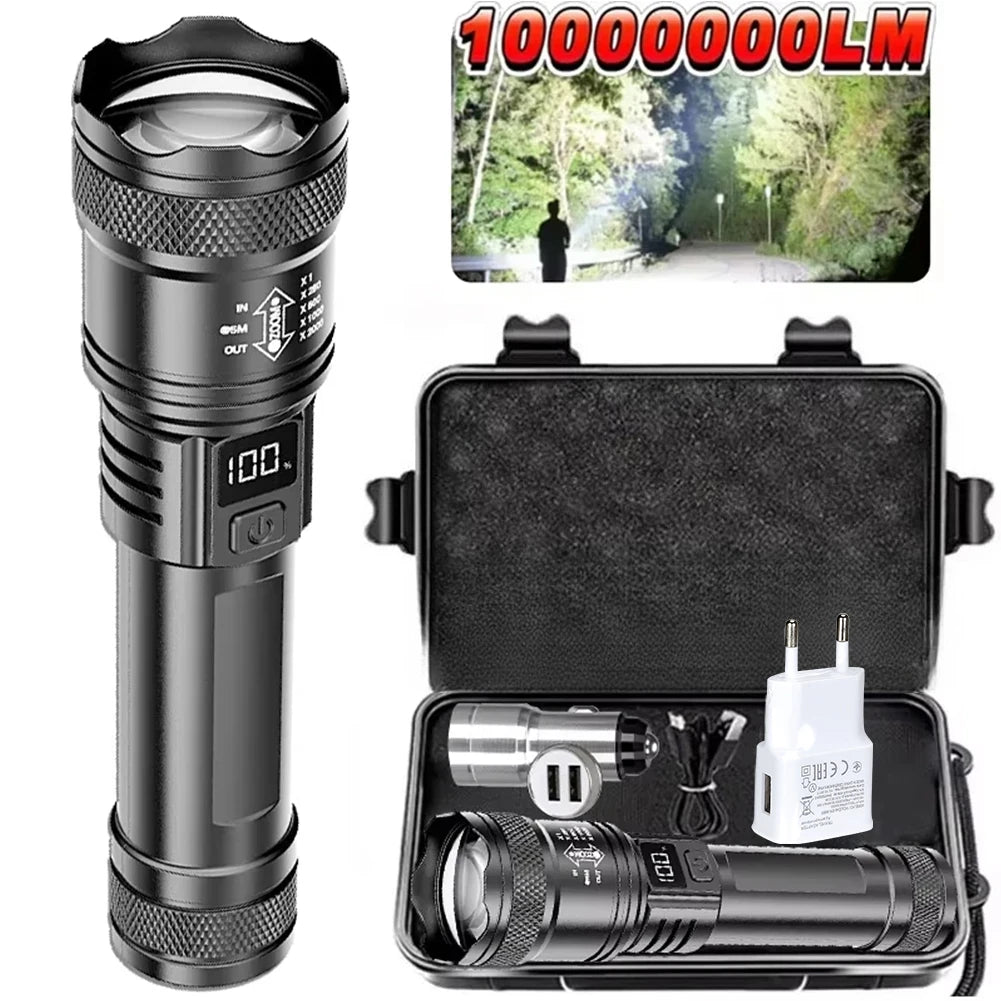 100,000 Lumens Super Bright Rechargeable Flashlight - High Lumens Tactical LED Torch, Waterproof Long Range Flashlight for Outdoor, Camping & Fishing