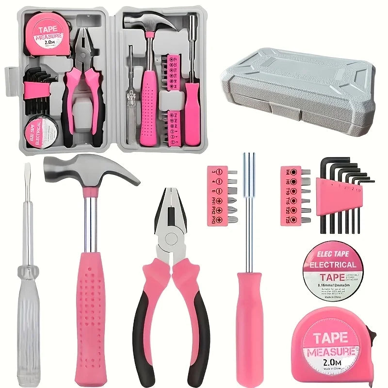 24-Piece Pink Home Tool Kit with Compact Carrying Case