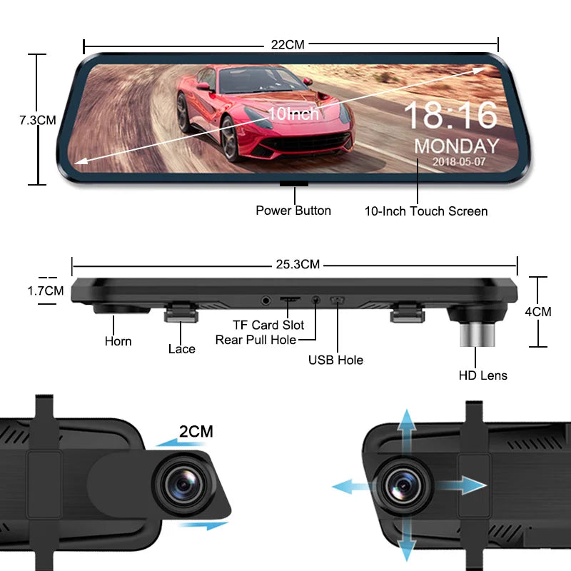 Premium 10-Inch Rearview Mirror Dash Cam & Backup Camera