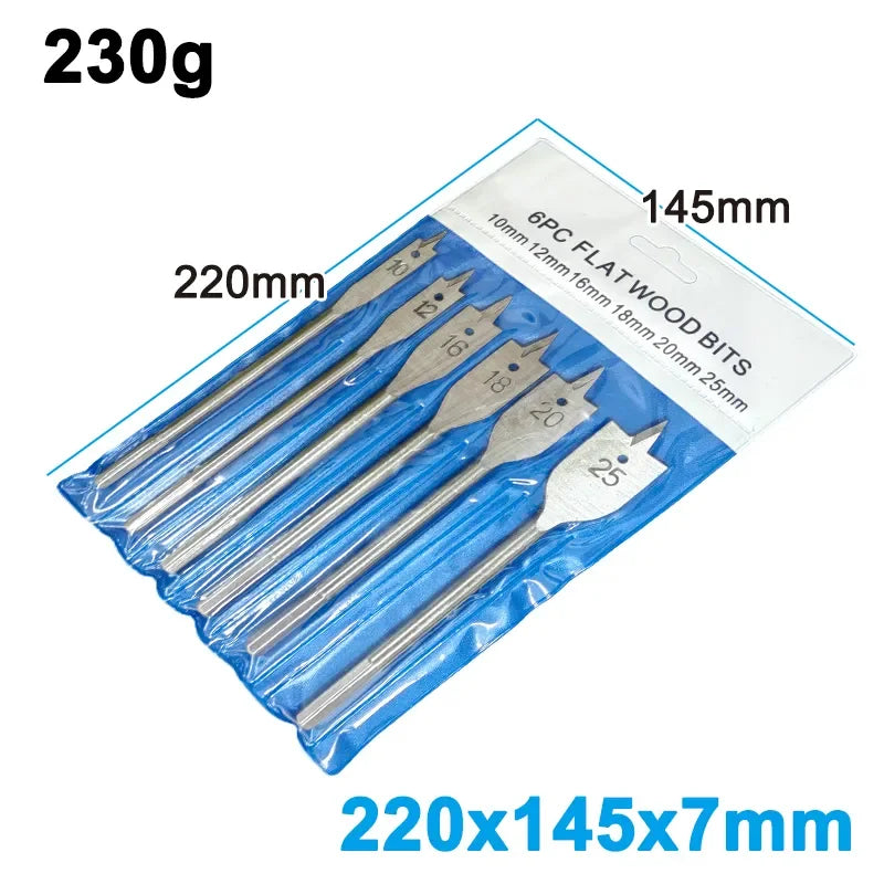 6-Piece Woodworking Spade Drill Bit Set