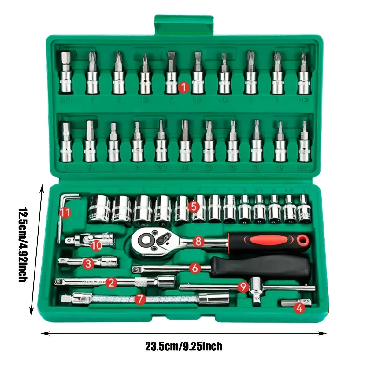 Professional 46-Piece Ratchet Set & Car Repair Kit (Green)