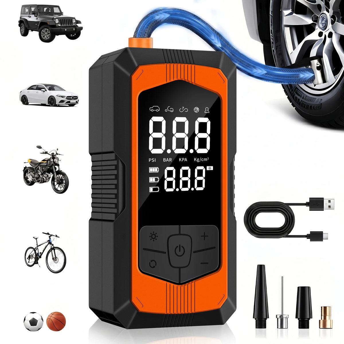 Portable Tire Inflator 150 PSI – Cordless Air Pump for Cars, Bikes & Motorcycles