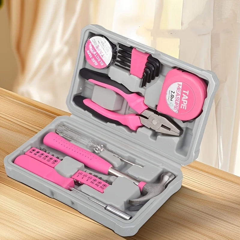 24-Piece Pink Home Tool Kit with Compact Carrying Case