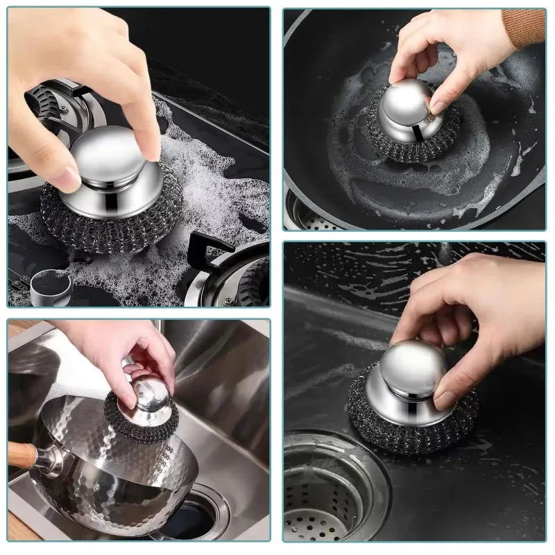 Heavy-Duty Stainless Steel Pot Brush with Handle