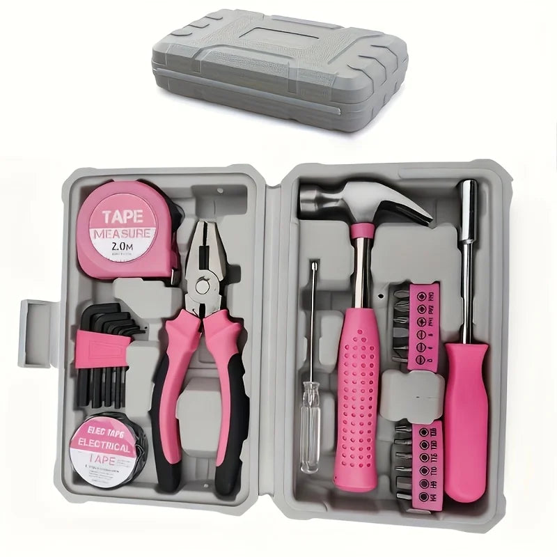 24-Piece Pink Home Tool Kit with Compact Carrying Case