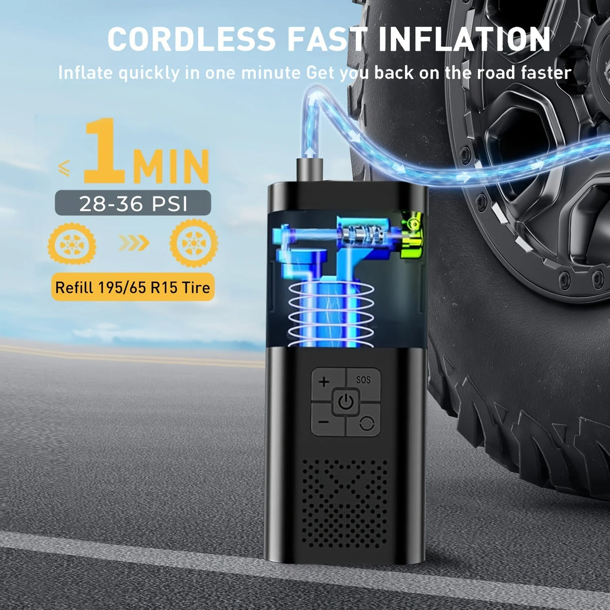Portable Tire Inflator 150 PSI – Cordless Air Pump for Cars, Bikes & Motorcycles