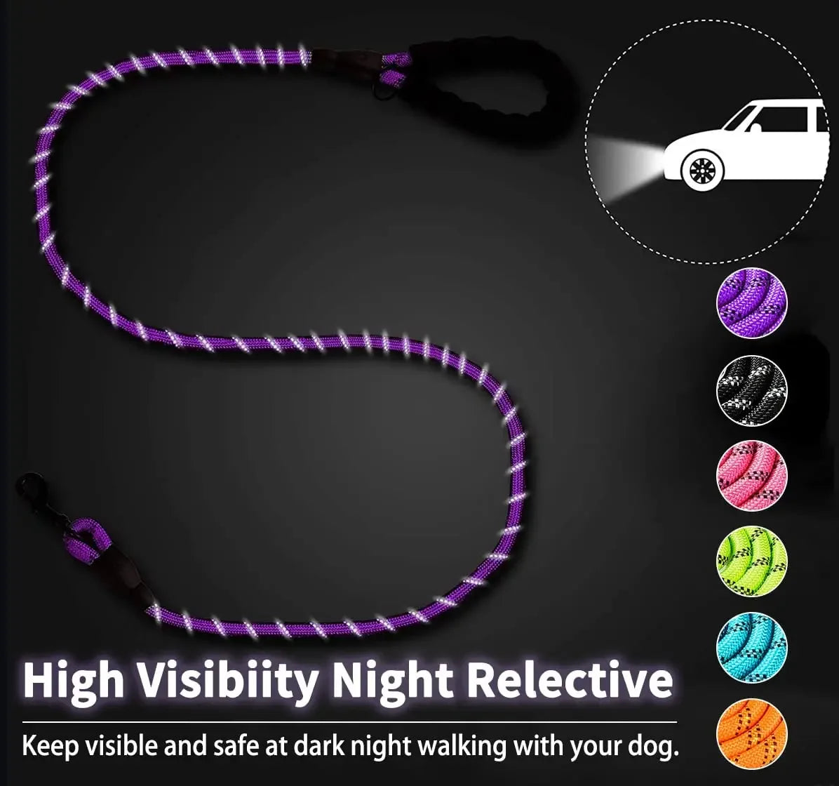 Heavy Duty Reflective Dog Leash for Large Medium Small Dogs -  Nylon Pet Leash with Shock-Absorbent Padded Handle for Pullers - Lead for Golden Retriever, Lab, Pitbull