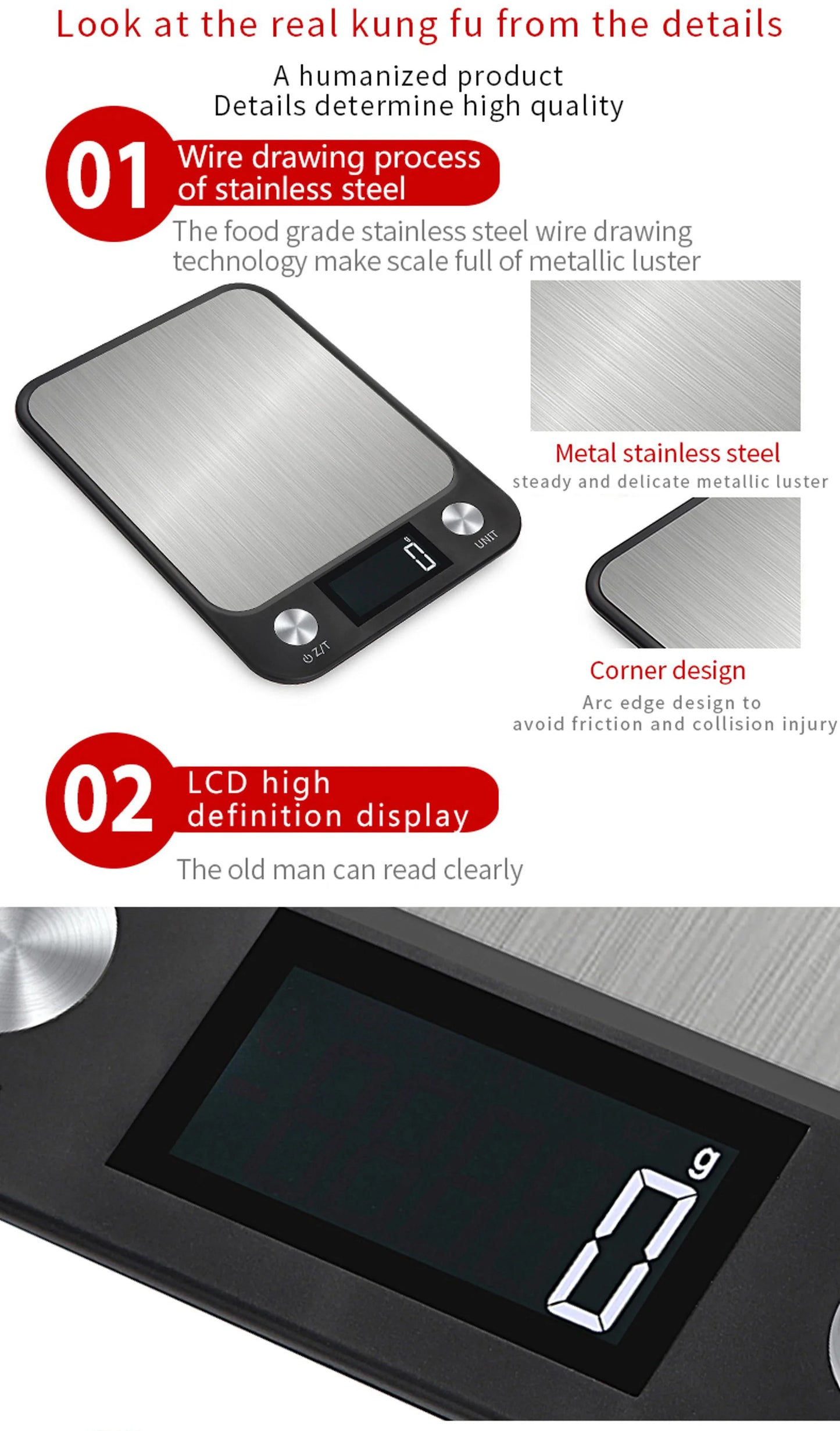 15kg Digital Kitchen Scale & Food Balance (Stainless Steel)
