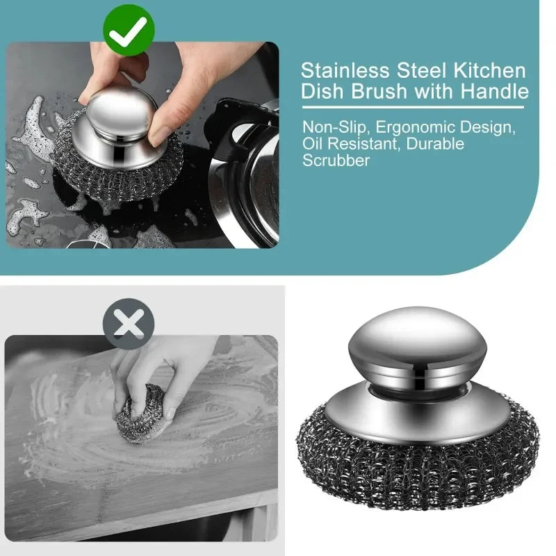Heavy-Duty Stainless Steel Pot Brush with Handle