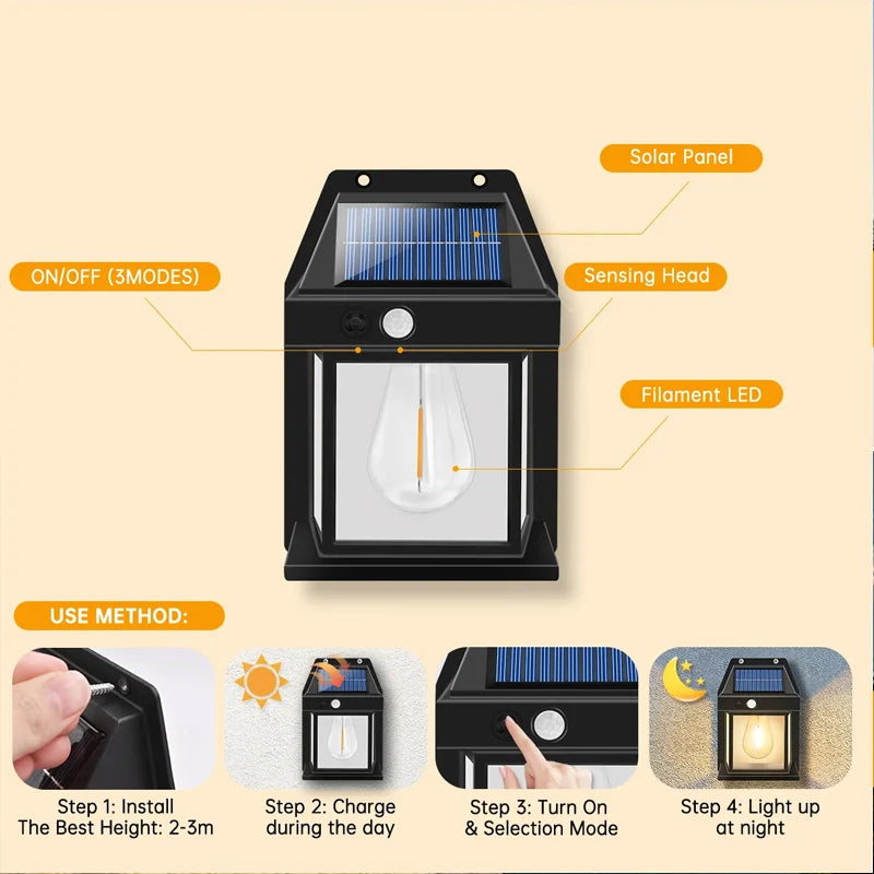 Solar Motion Sensor Porch Light with Replaceable Bulb