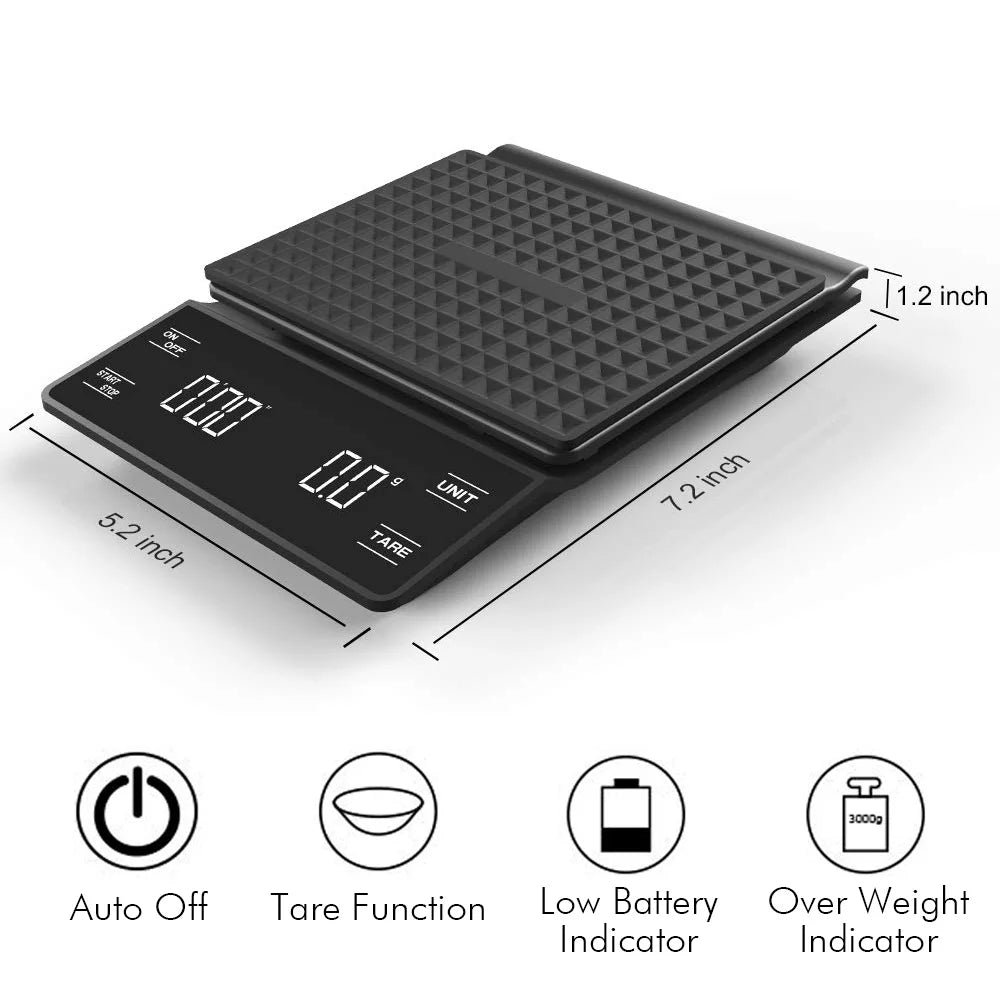 Precision Digital Coffee Scale with Built-In Timer (3kg/0.1g)