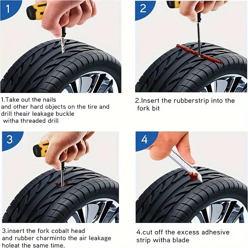 Tire Plug Kit - Heavy Duty Flat Tire Repair Kit for Car, Truck, RV & Motorcycle