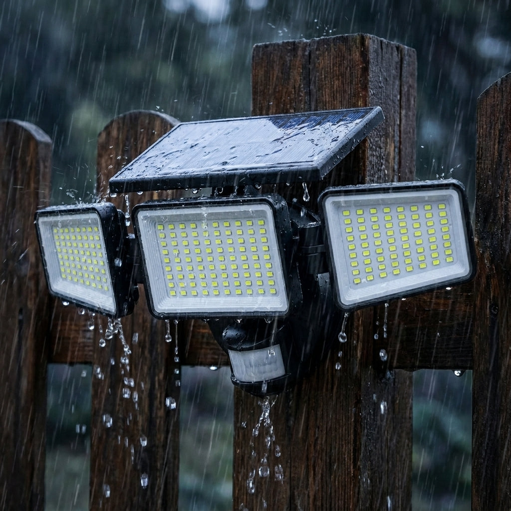 4-Head Outdoor Solar Light & Security Floodlight